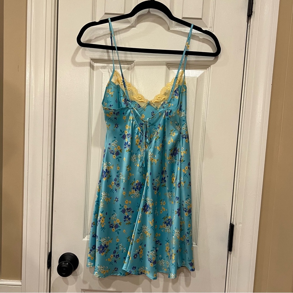Vintage Y2K 2001 Victoria’s Secret Slip Dress Blue Yellow Lace Floral Small - Picture 6 of 9
